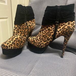 Leopard Print High Heel Ankle Boots